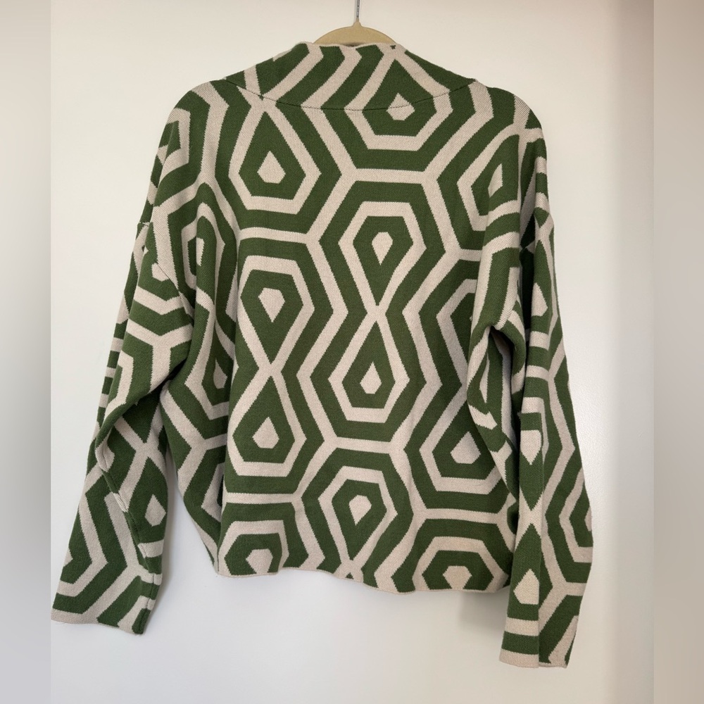 Maeve Olive and Cream Geometric Turtleneck Sweater - Picture 5 of 7
